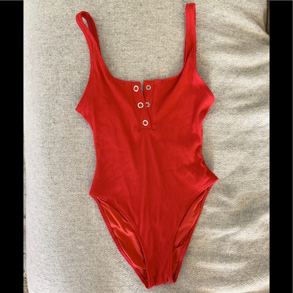 ASOS New Look Red Button Up Bikini One Piece Sz 2